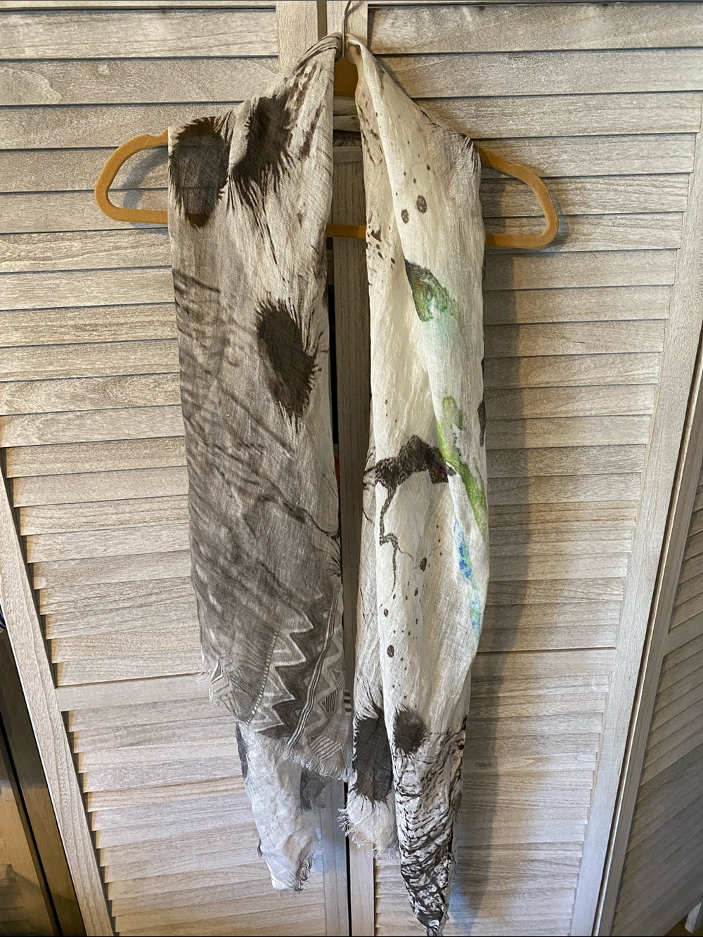 Rare Babette Artistic Drape Neutral Bird-Print Splatter Print